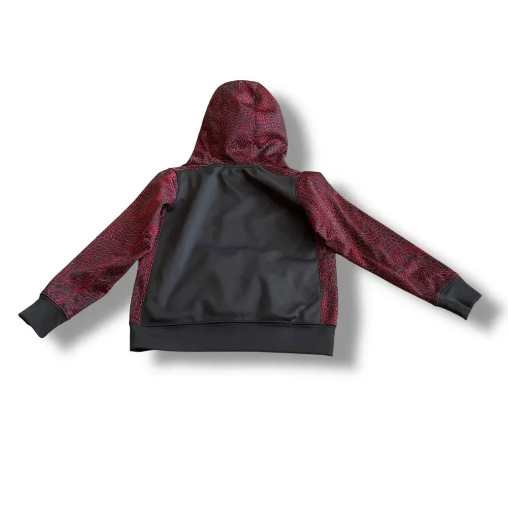 Nike Boys Gray Red Dri-FIT Hoodie Scales Print‎ - Size S 4-5 Kangaroo Pocket